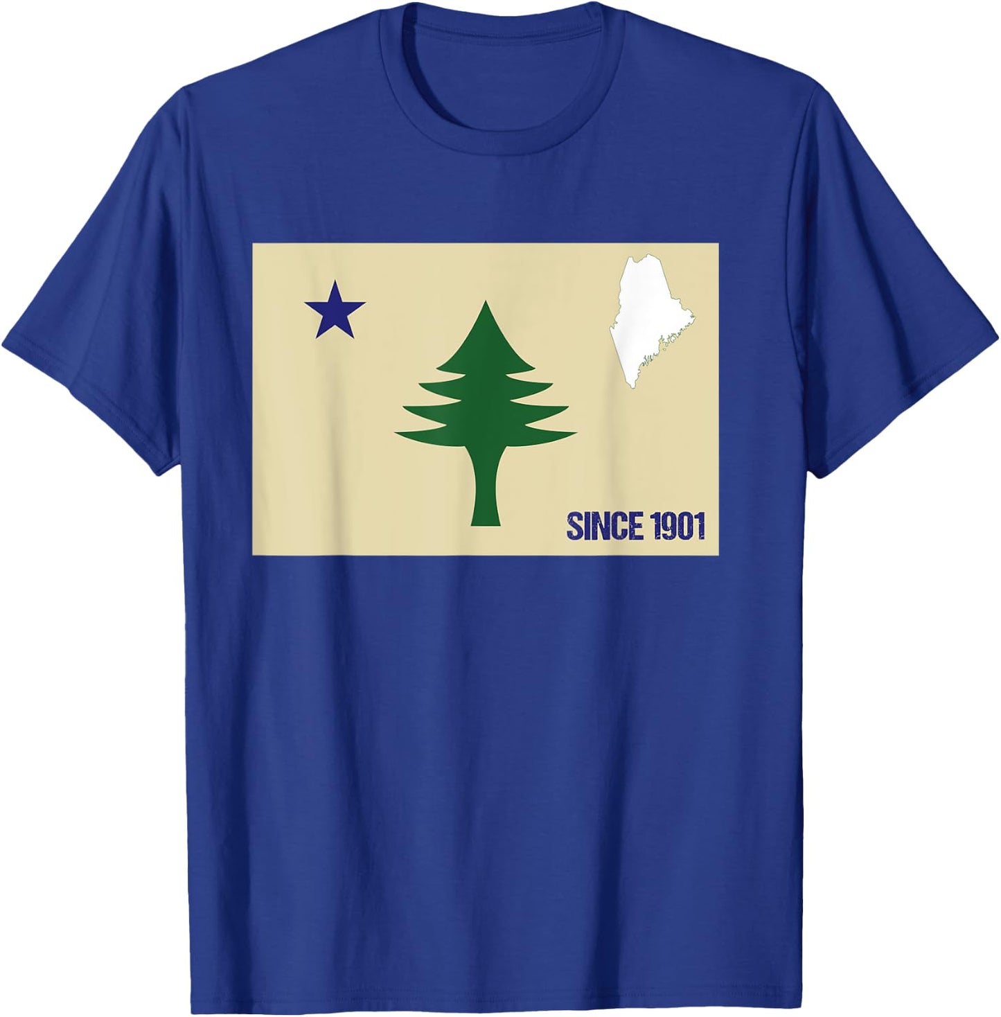 Maine Pine Tree State Flag Pride Patriotic Retro Vintage T-Shirt - T-Shirt | Royal