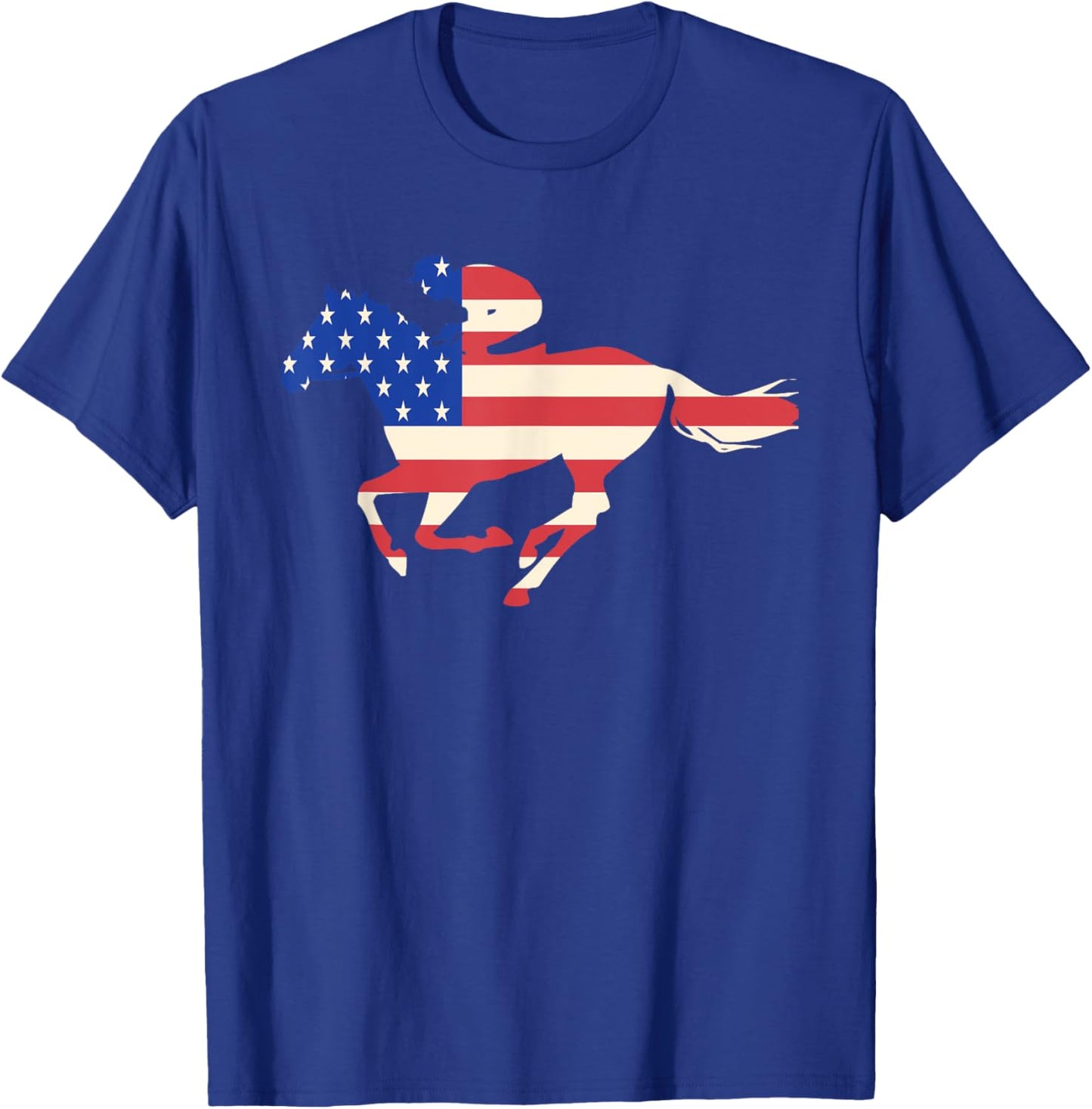 Horse Racing American Flag Equestrian Jockey Gift T-Shirt - T-Shirt | Royal