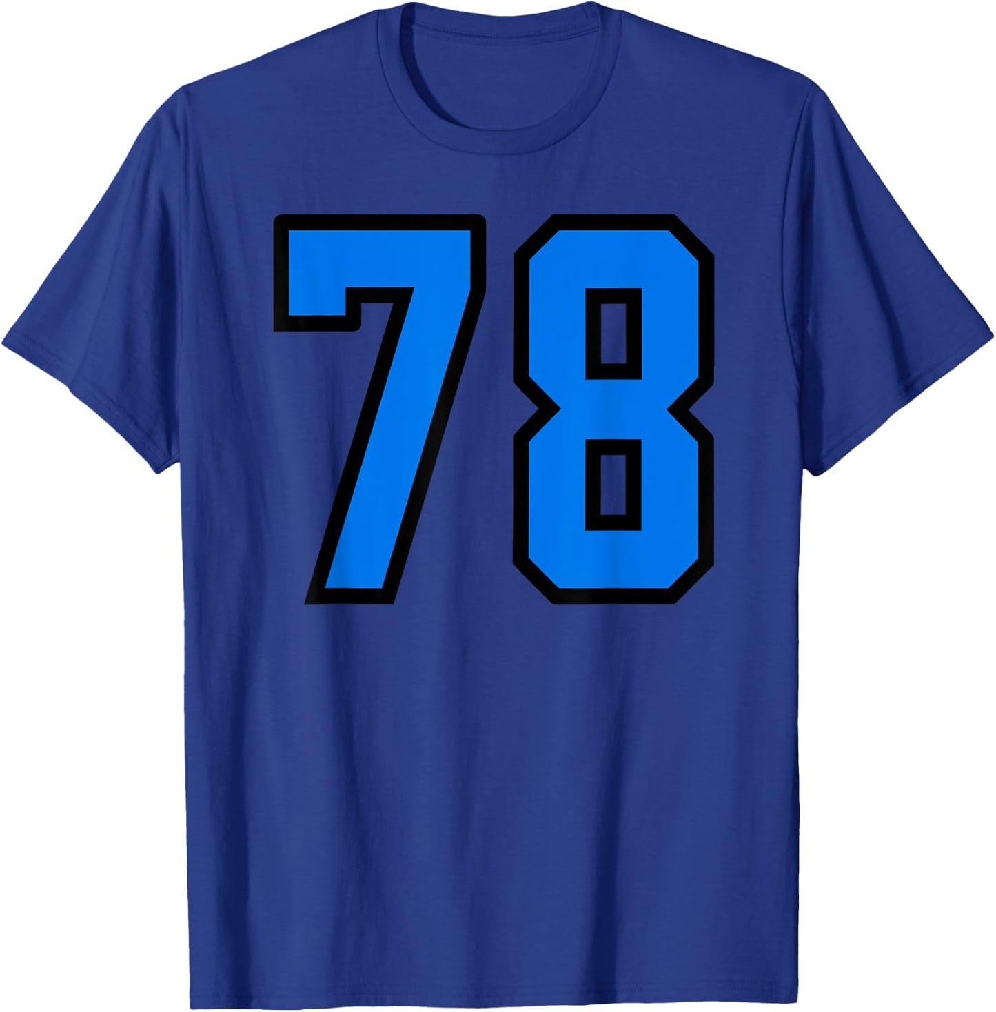 Number #78 Sport Blue Black Varsity Number T-Shirt - T-Shirt | Royal