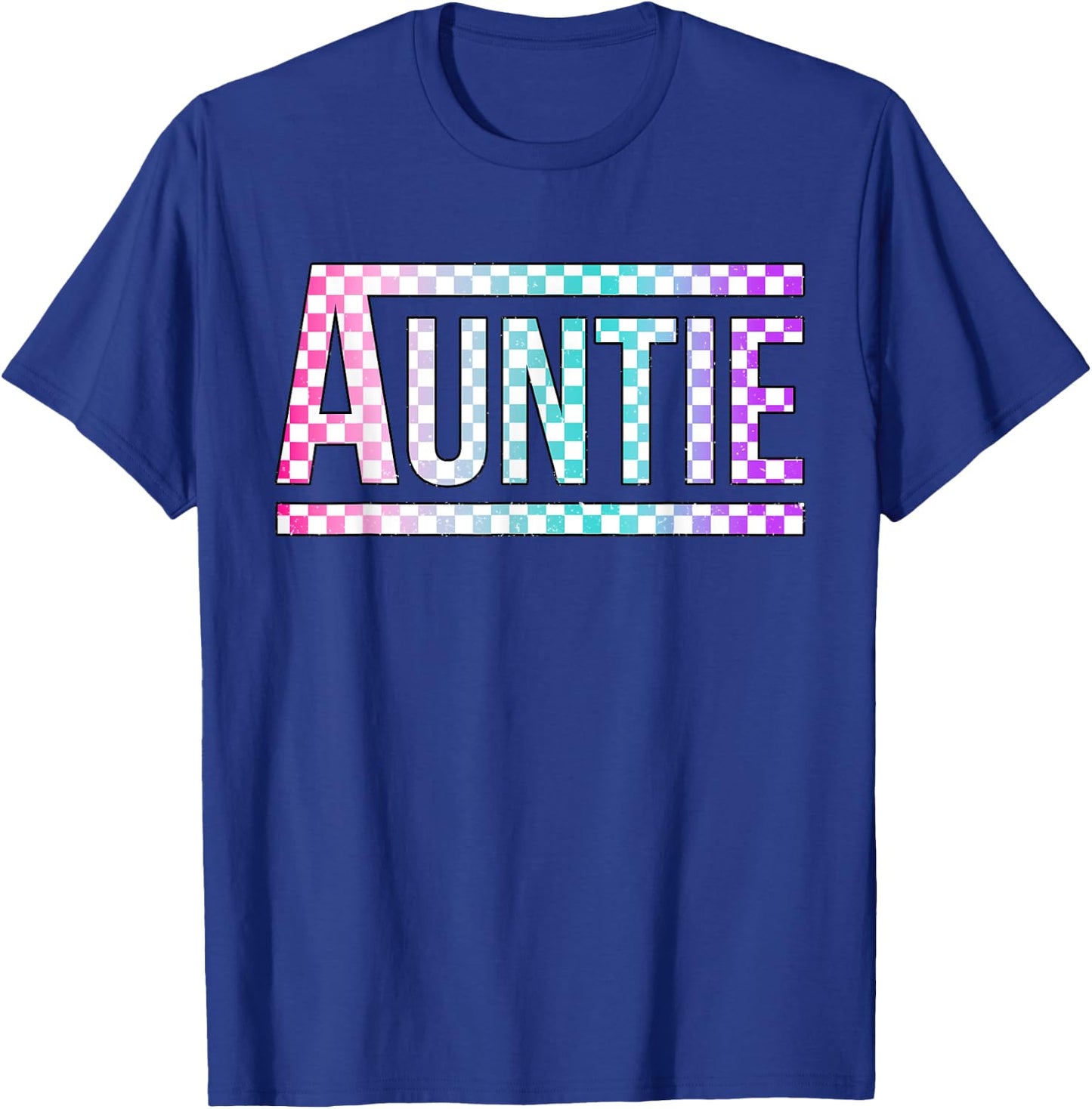 Auntie Checkered Tie Dye Family Mother's Day Pit Crew Women T-Shirt - T-Shirt | Royal