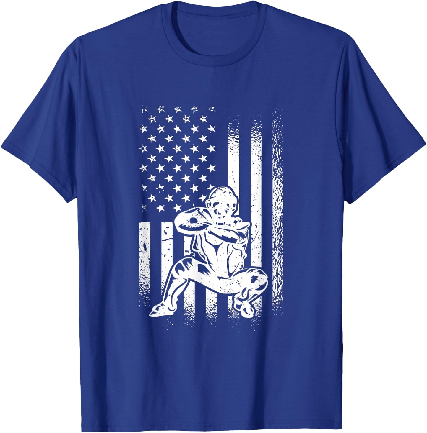 American Baseball Catcher, US Flag Catcher T-Shirt - T-Shirt | Royal