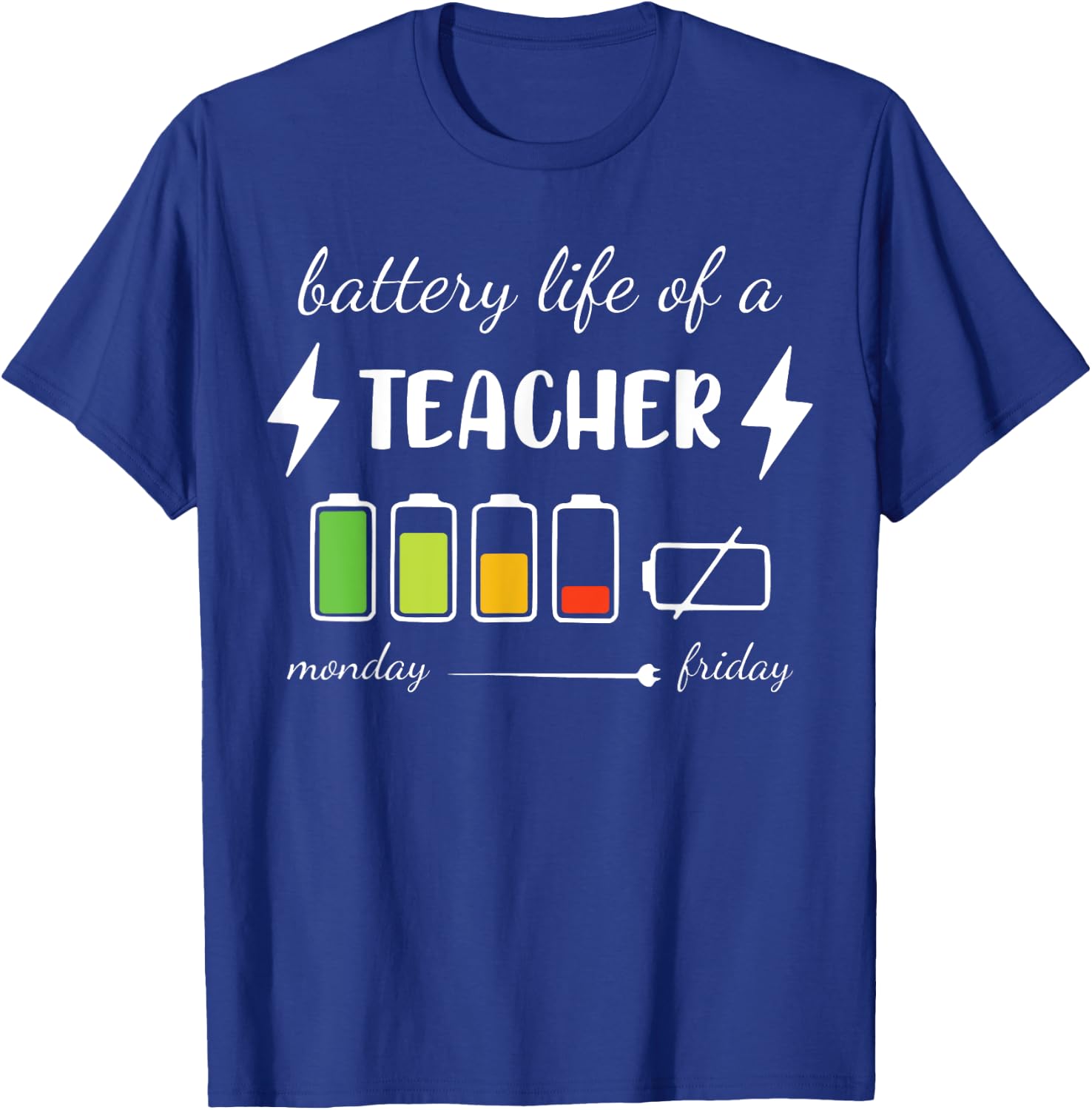 Battery Life Of A Teacher Monday Friday Teacher Women T-Shirt - T-Shirt | Royal