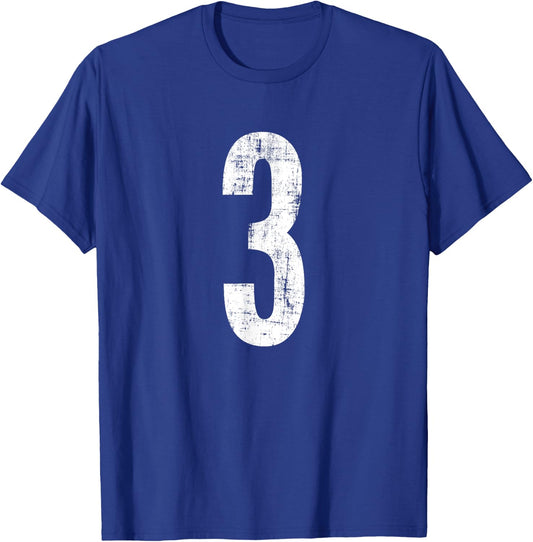 Number 3 Three Distressed Vintage Sport Team Player's T-Shirt - T-Shirt | Royal