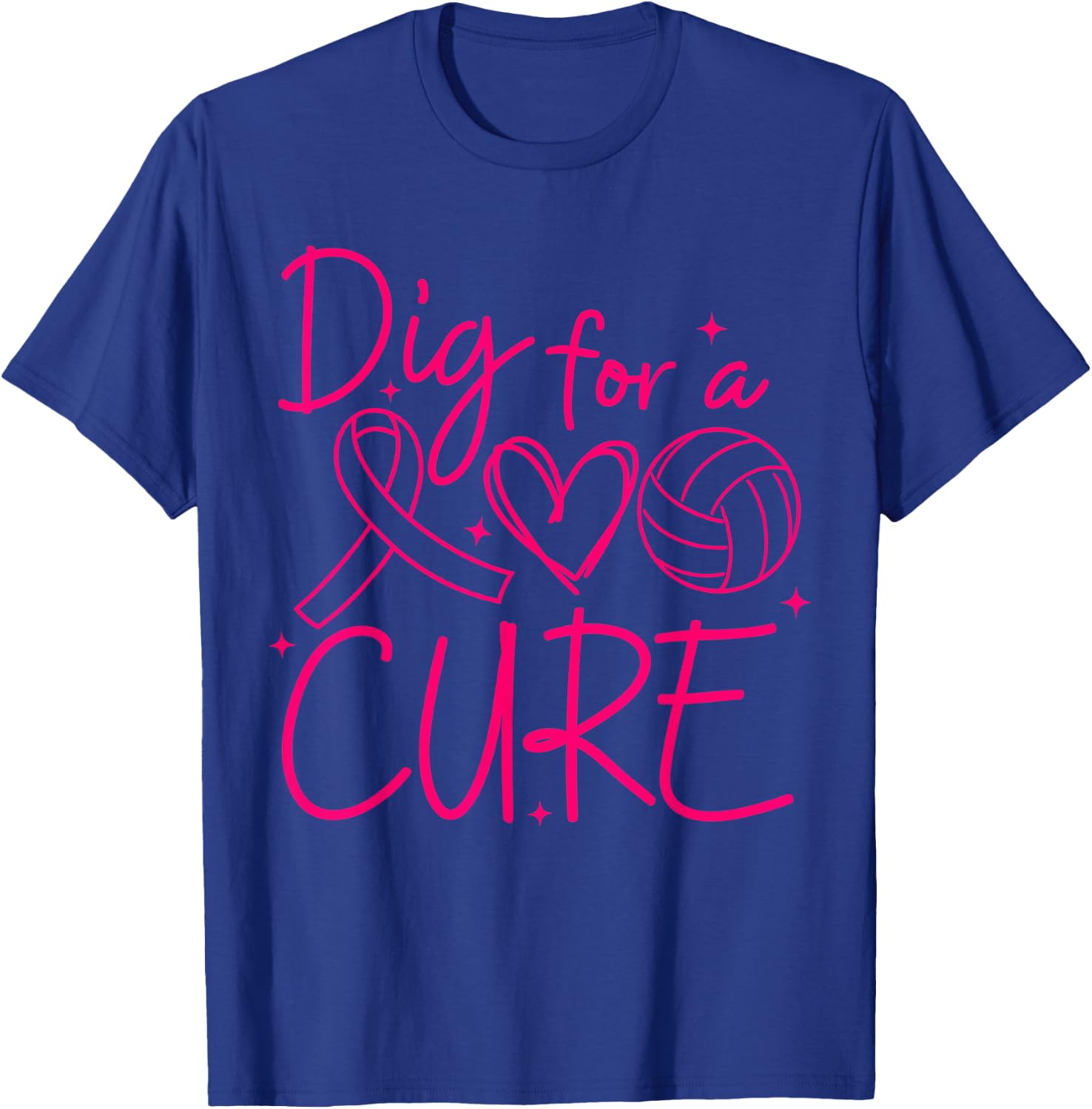 Dig For A Cure Breast Cancer Awareness Volleyball Pink T-Shirt - T-Shirt | Royal