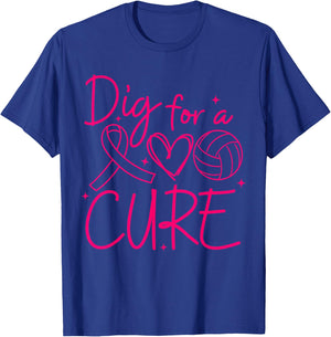 Dig For A Cure Breast Cancer Awareness Volleyball Pink T-Shirt - T-Shirt | Royal