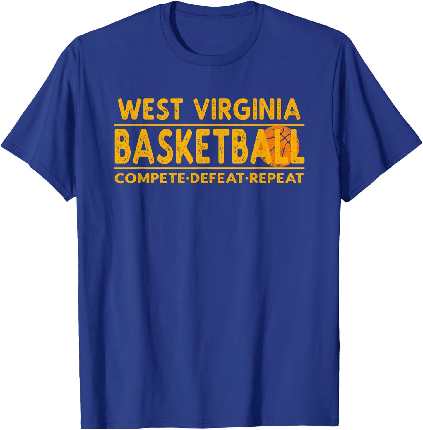 West Virginia Basketball - Compete Defeat Repeat T-Shirt - T-Shirt | Royal