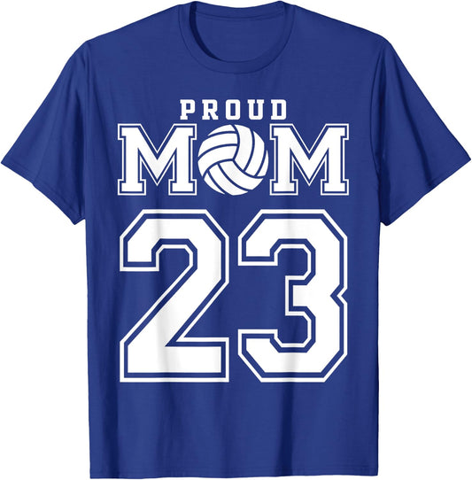 Custom Proud Volleyball Mom Number 23 Personalized Women T-Shirt - T-Shirt | Royal