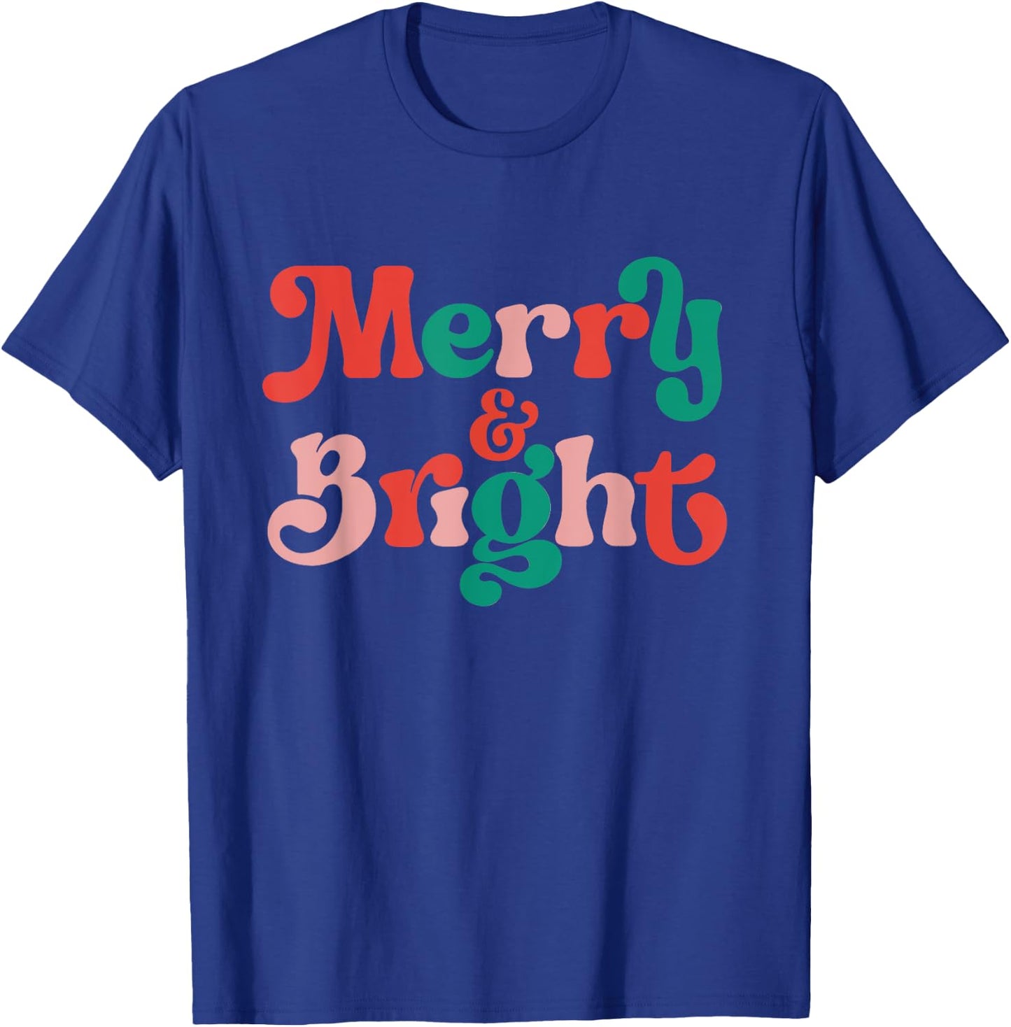 Merry and Bright Christmas Wavy Retro Christmas Xmas Holiday T-Shirt - T-Shirt | Royal