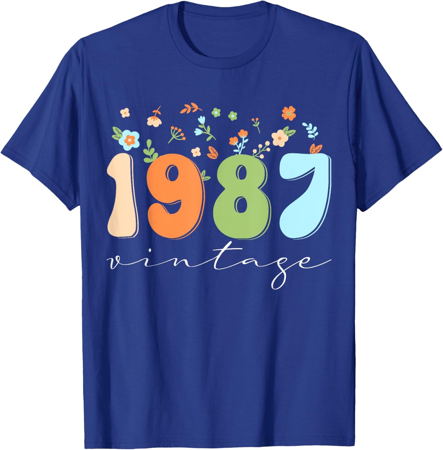 Vintage 1987 Shirt Funny Flower Graphic Retro T-Shirt - T-Shirt | Royal