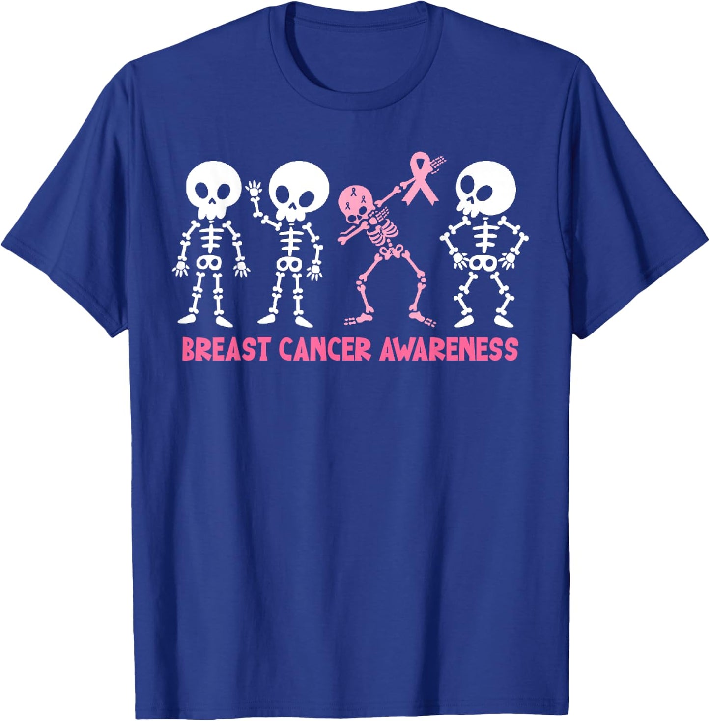 Pink Ribbon Breast Cancer Awareness Skeleton Women Men Kids T-Shirt - T-Shirt | Royal