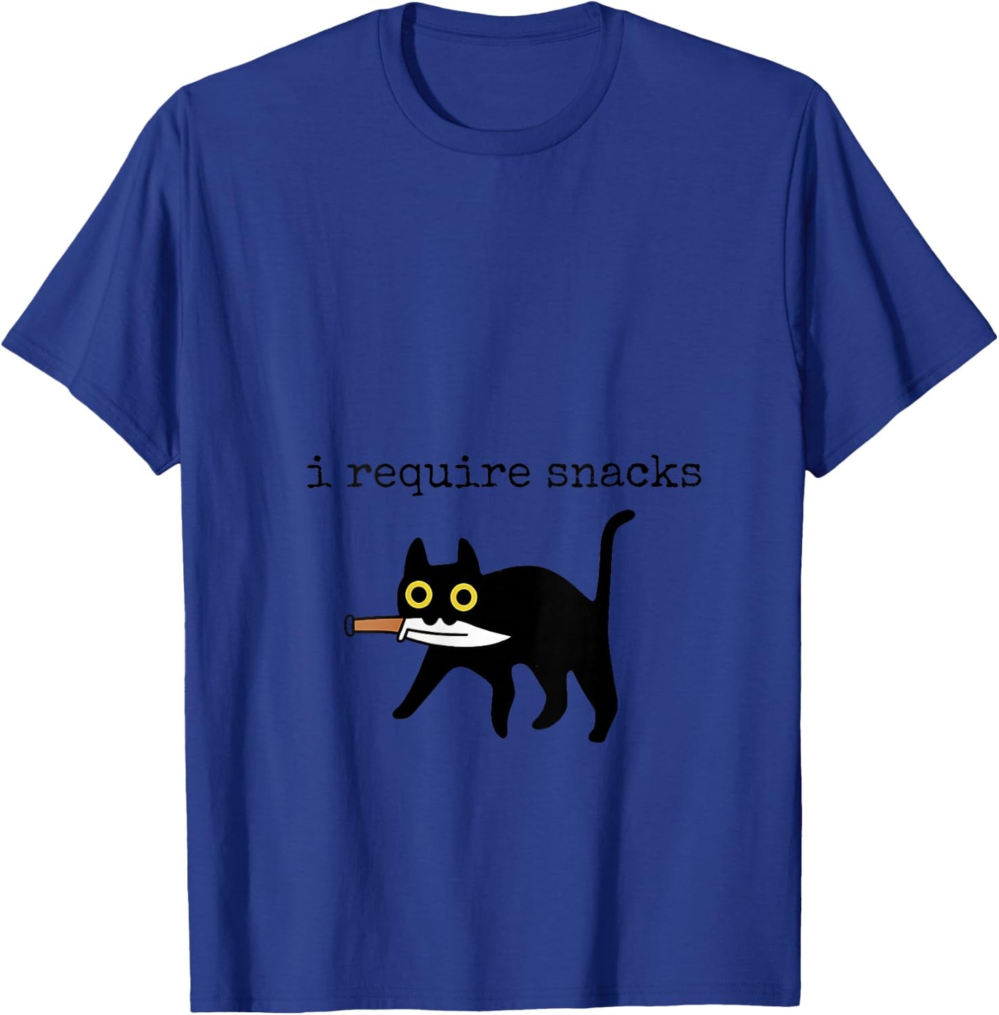 I Require Snacks Funny Black Cat Funny Quote Cat Lovers V-Neck T-Shirt - T-Shirt | Royal