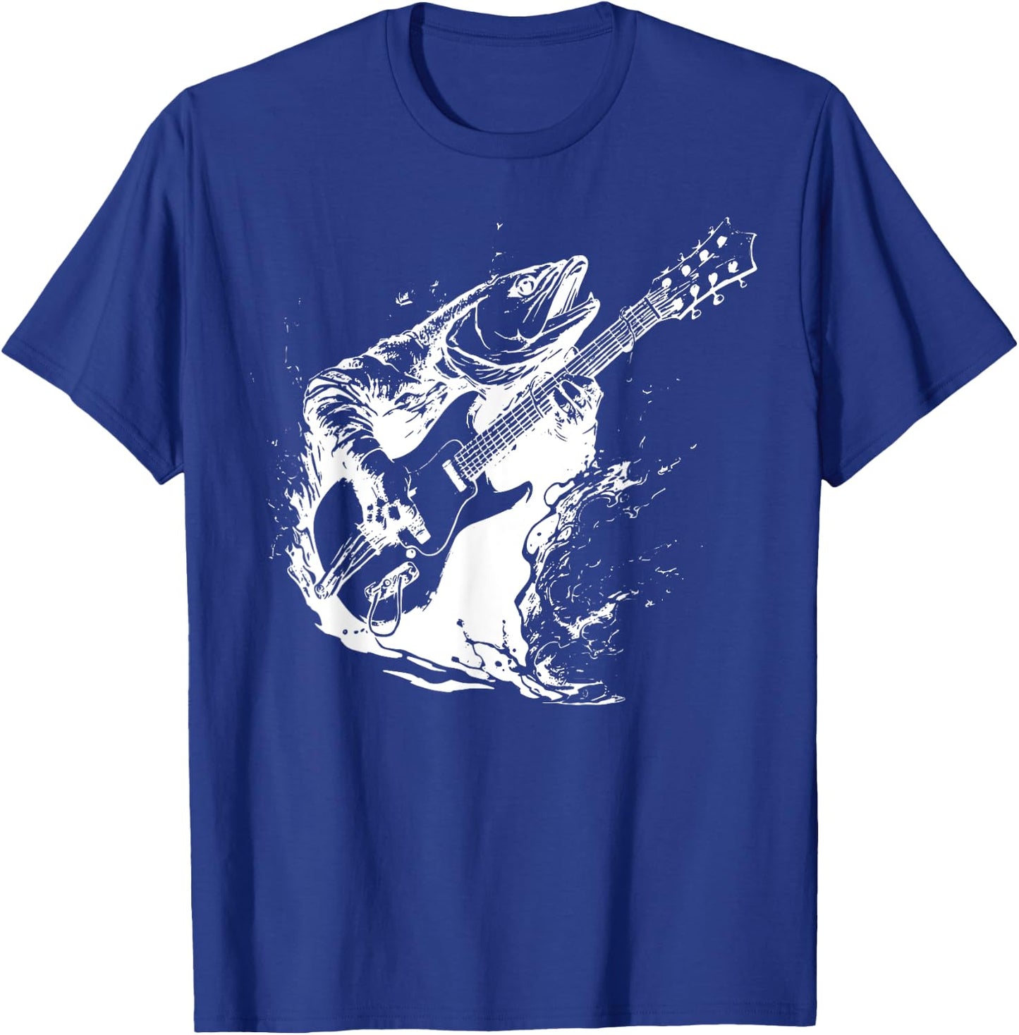 Retro Trout Playing Guitar Funny Fish Guitarist Music Lovers T-Shirt - T-Shirt | Royal