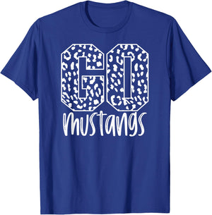Mustangs Team Mascot School Spirit Game Night Leopard Print T-Shirt - T-Shirt | Royal