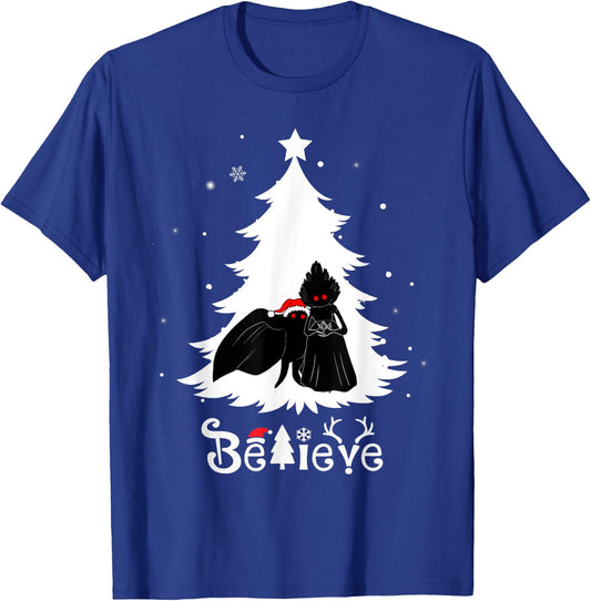 Mothman Flatwoods Monster Christmas Believe Funny Cryptid T-Shirt - T-Shirt | Royal