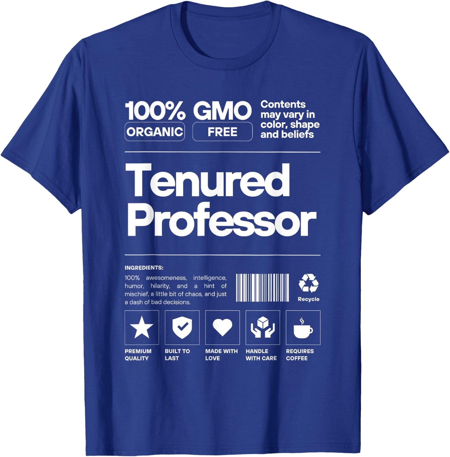 Tenured AF | Professor Promotion | Full Professor 100% Cotton Black T-Shirt - T-Shirt | Royal