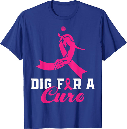 Dig For A Cure Breast Cancer Awareness Volleyball Pink T-Shirt - T-Shirt | Royal
