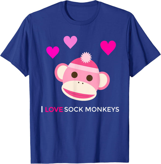 Pink Sock Monkey - I Love Sock Monkeys T-Shirt - T-Shirt | Royal