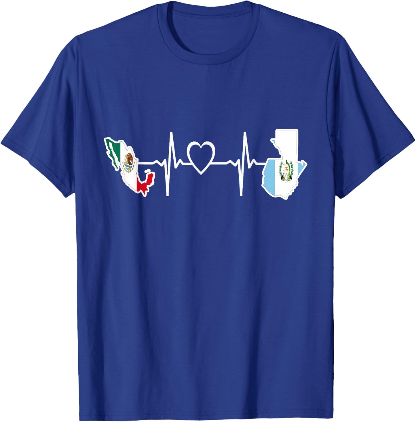 Mexican Guatemalan Flag Shirt Guatemala Mexico Heartbeat T-Shirt - T-Shirt | Royal