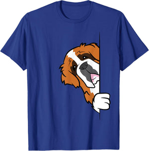 Cute Saint Bernard Dog Peeking From Side Funny Saint Bernard T-Shirt - T-Shirt | Royal