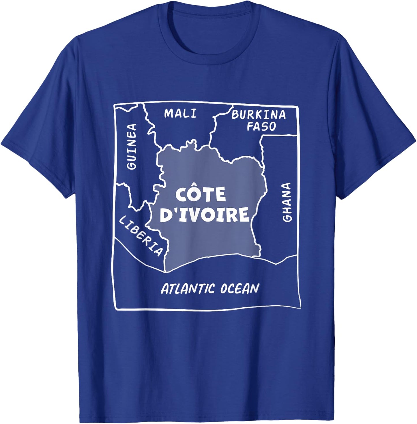 Hand drawn white line political map of Ivory Coast T-Shirt - T-Shirt | Royal