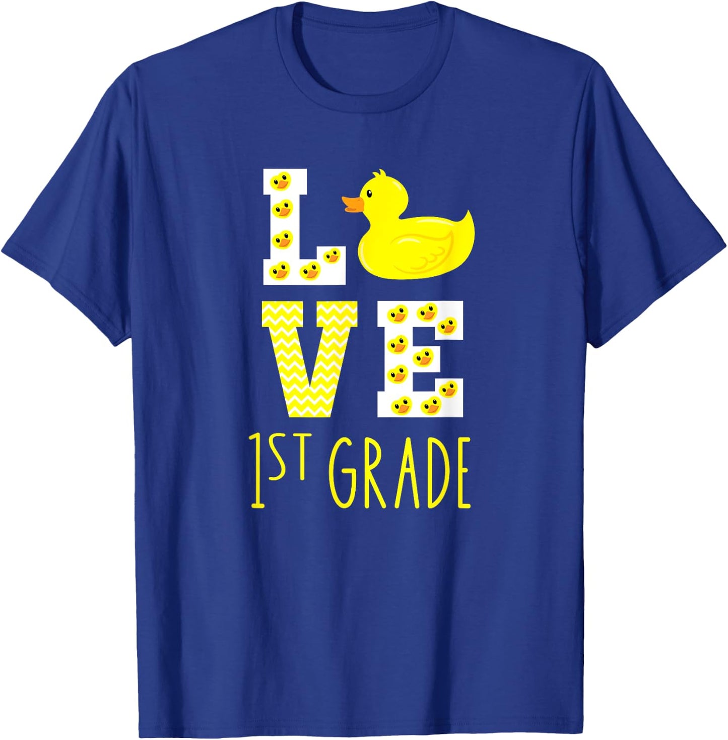 Love 1st Grade Back To School Yellow Duck 1st Grade Teacher T-Shirt - T-Shirt | Royal