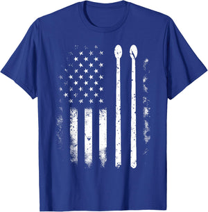 American Flag Drumsticks USA Drummers Vintage Drum Sticks T-Shirt - T-Shirt | Royal