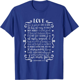 Love Is Patient Love Is Kind Christian Bible Quote T-Shirt - T-Shirt | Royal