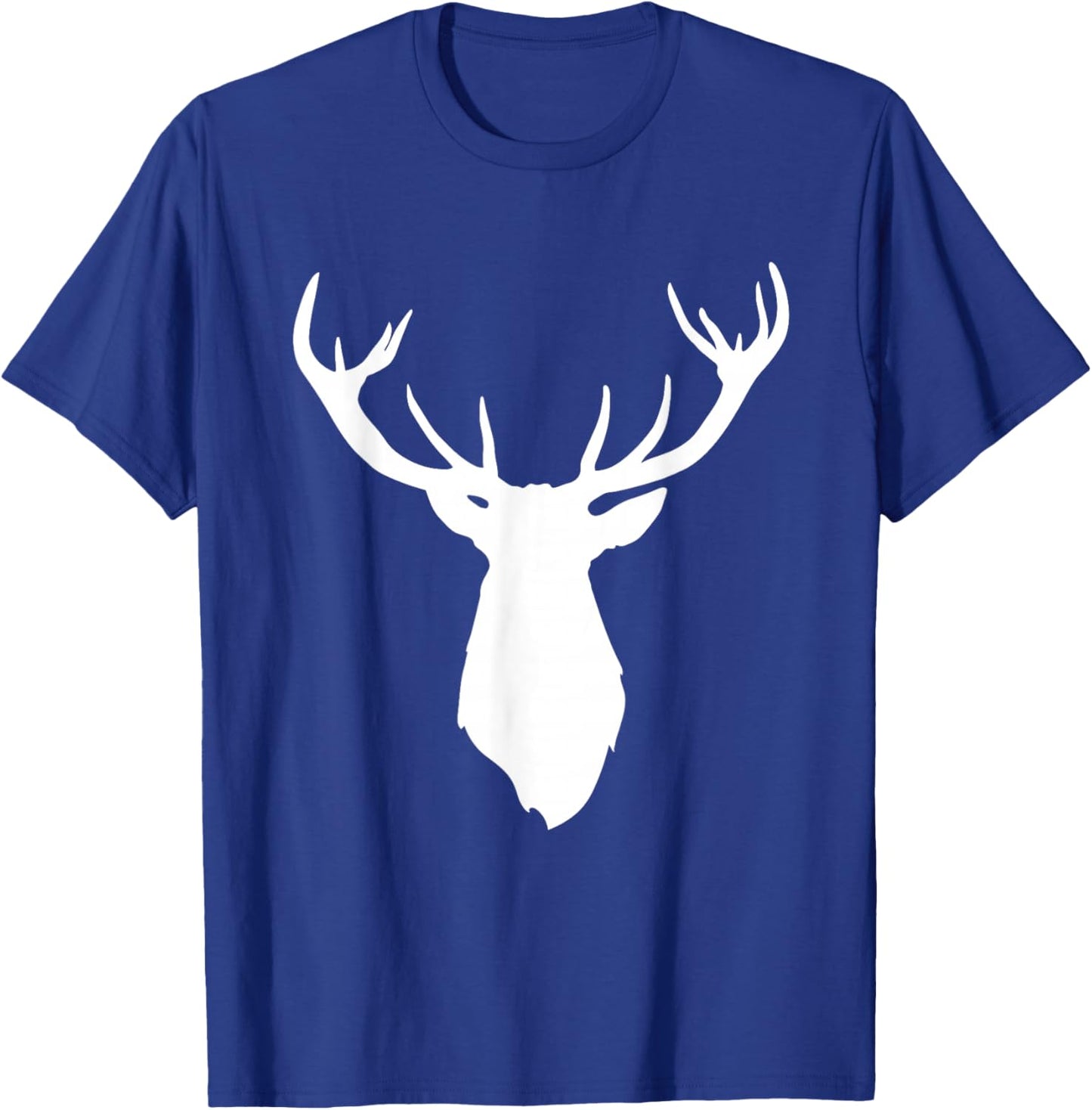 Buck Stag Deer Head Antlers White Silhouette T-Shirt - T-Shirt | Royal
