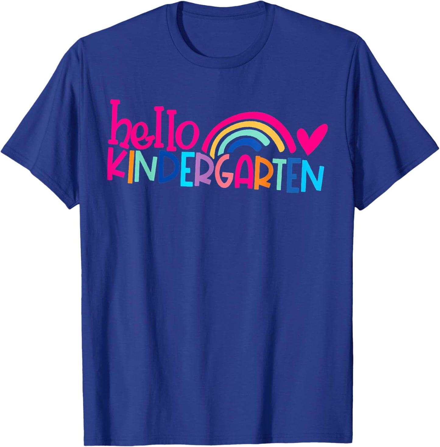 Cute Hello Kindergarten Rainbow Heart Back To School T-Shirt - T-Shirt | Royal