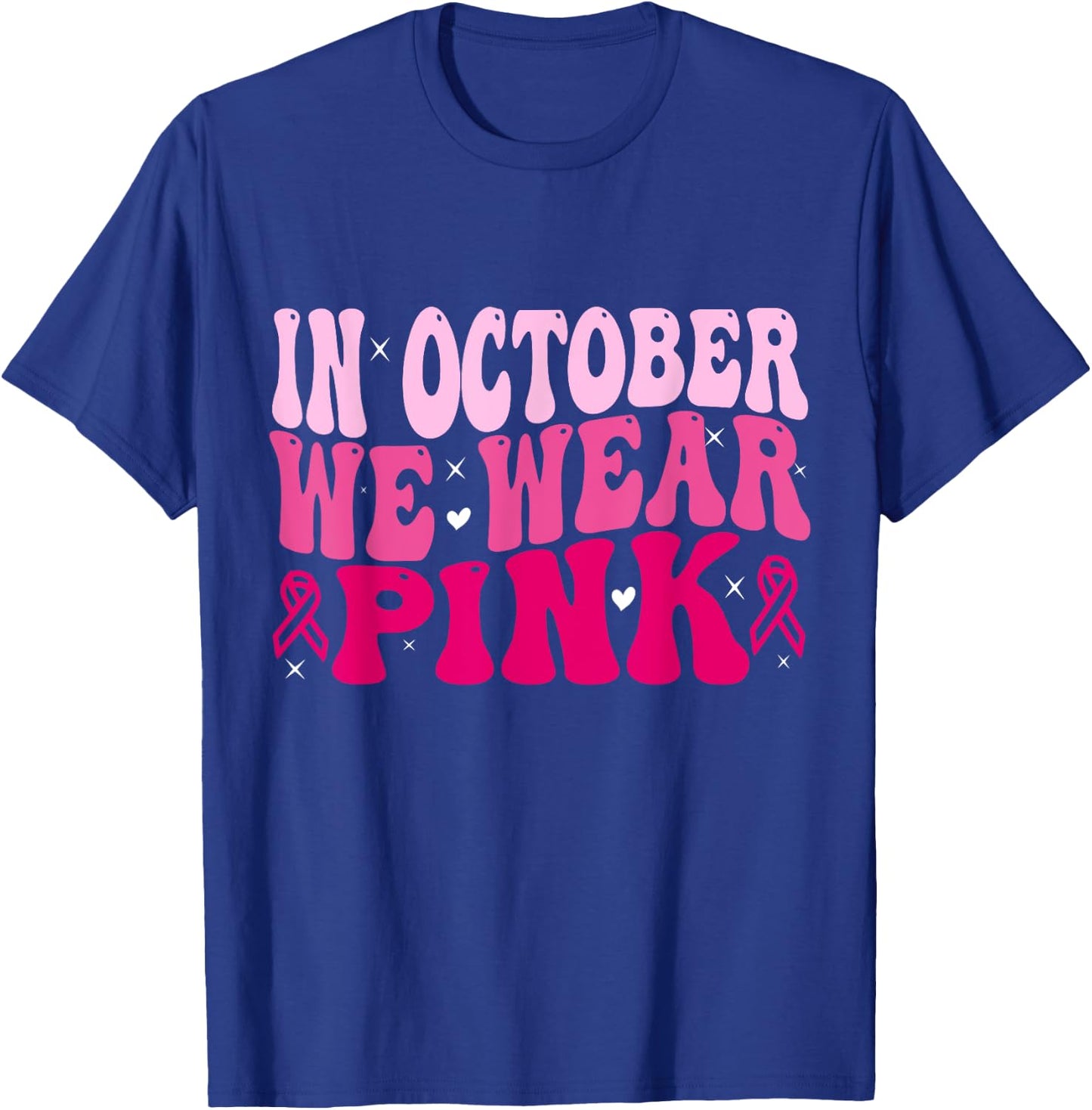 In October We Wear Pink Halloween Breast Cancer Awareness T-Shirt - T-Shirt | Royal