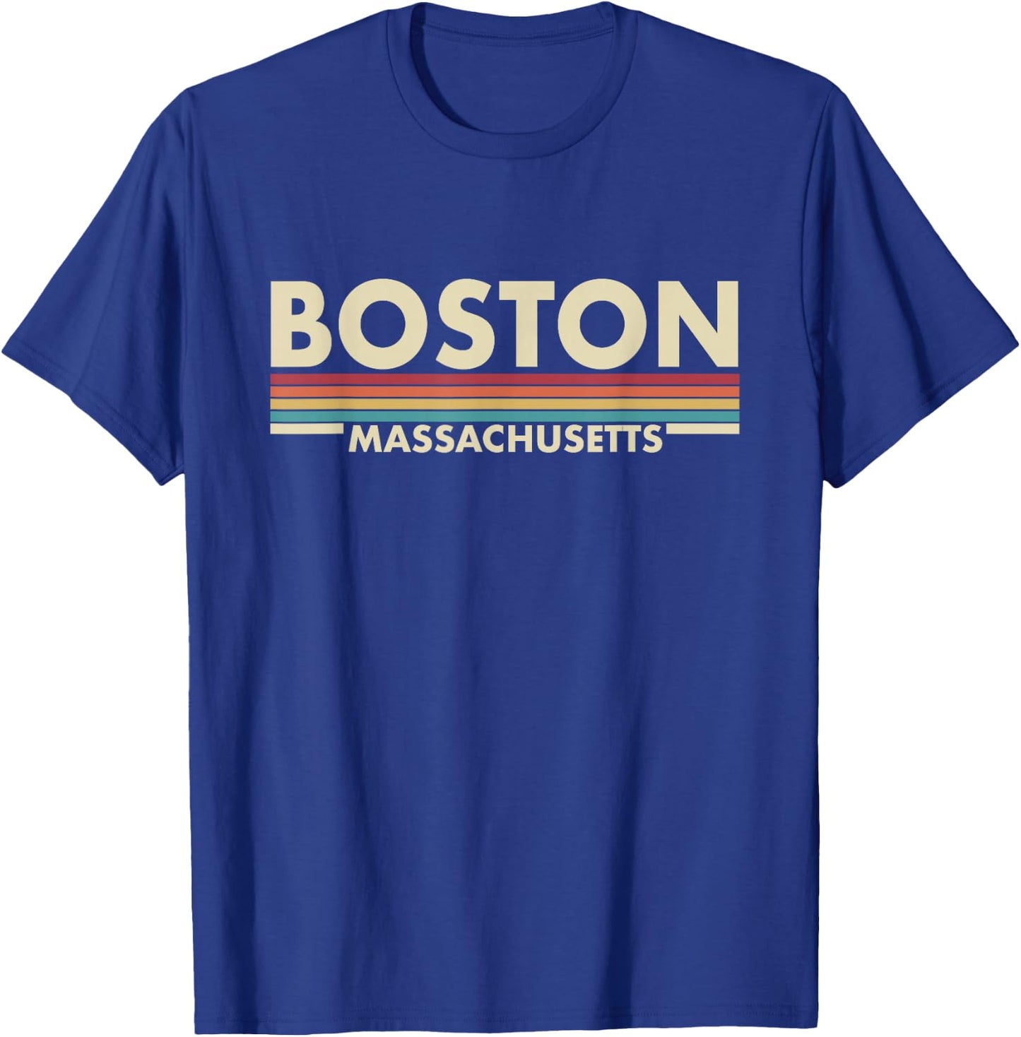 Graphic Club Inc. Boston - Massachusetts Vintage Retro Stripes Classic T-Shirt - T-Shirt | Royal