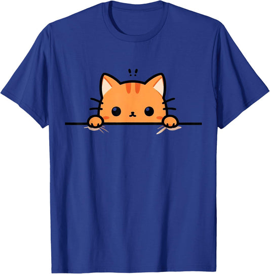 Cute Orange Kitty Cat Peeking Over at You Ginger Cat Lover T-Shirt - T-Shirt | Royal