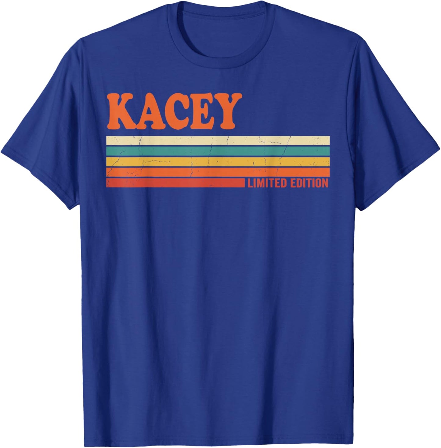 Kacey Retro Personalized First Name Vintage Stripes T-Shirt - T-Shirt | Royal
