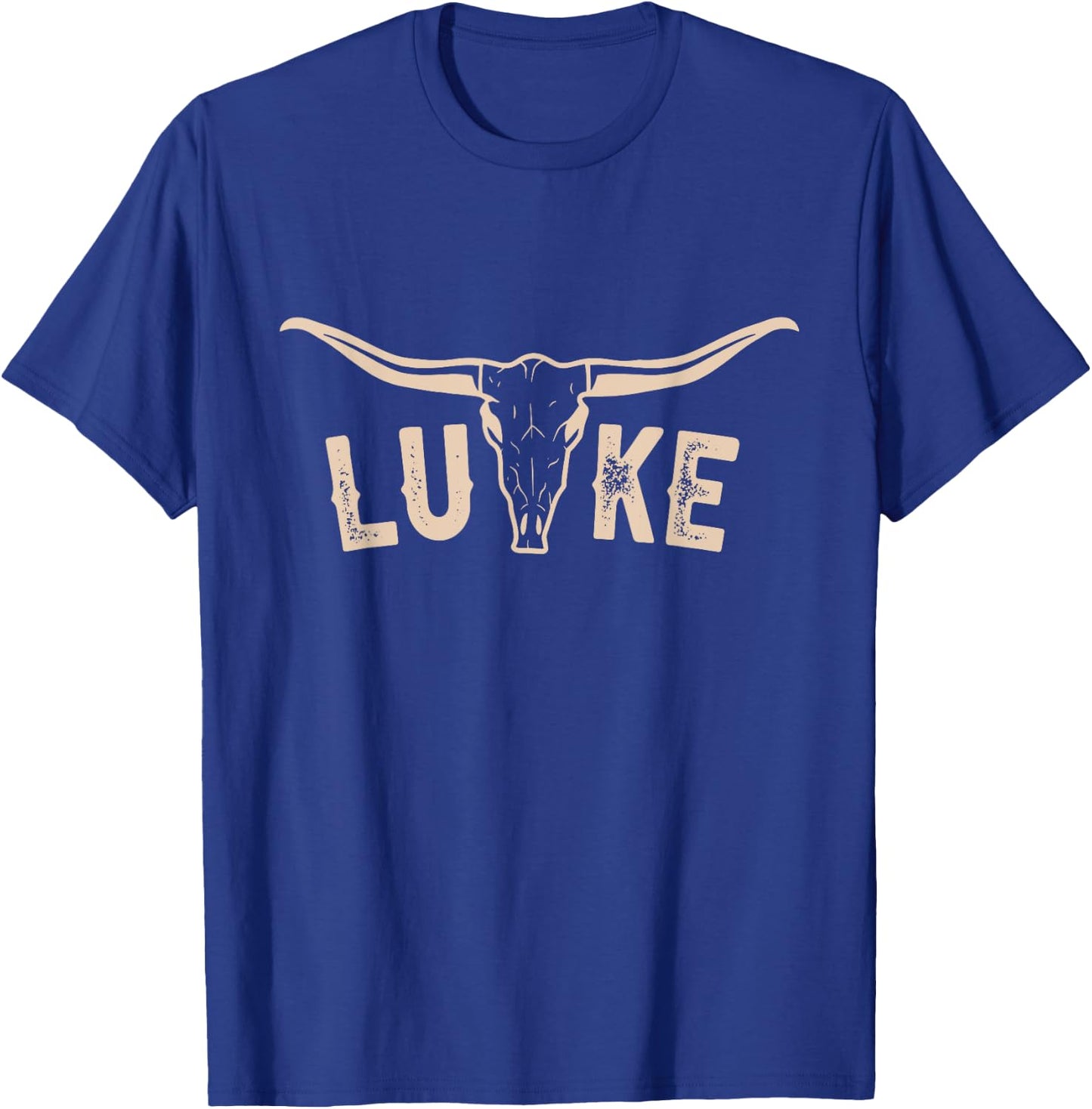 Vintage Luke Bull-Skull Western Gift Personalized Name T-Shirt - T-Shirt | Royal