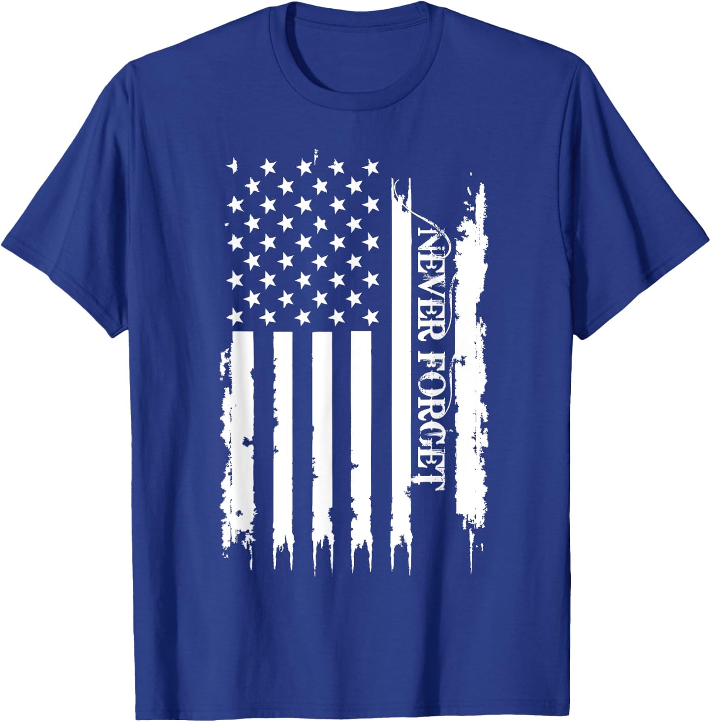 Never Forget United States Distressed w US Flag T-Shirt - T-Shirt | Royal