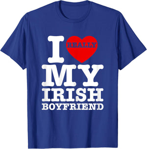 I Love My Irish Boyfriend I Heart BF Couple Matching Vintage T-Shirt - T-Shirt | Royal