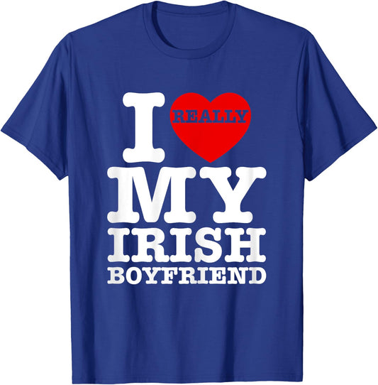 I Love My Irish Boyfriend I Heart BF Couple Matching Vintage T-Shirt - T-Shirt | Royal