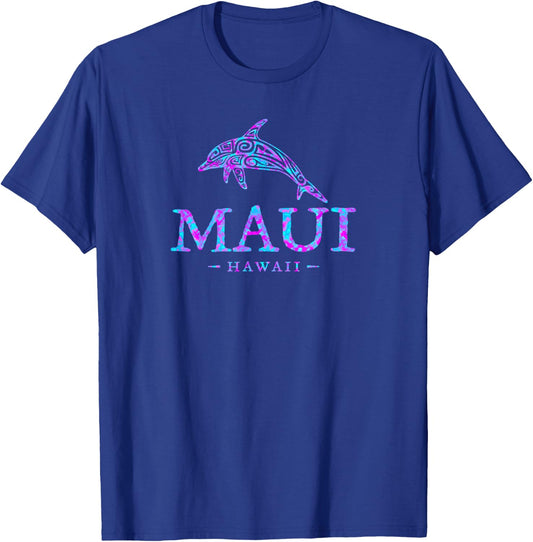Maui Hawaii Colorful Dolphin Girls Boys Vacation Souvenir T-Shirt - T-Shirt | Royal