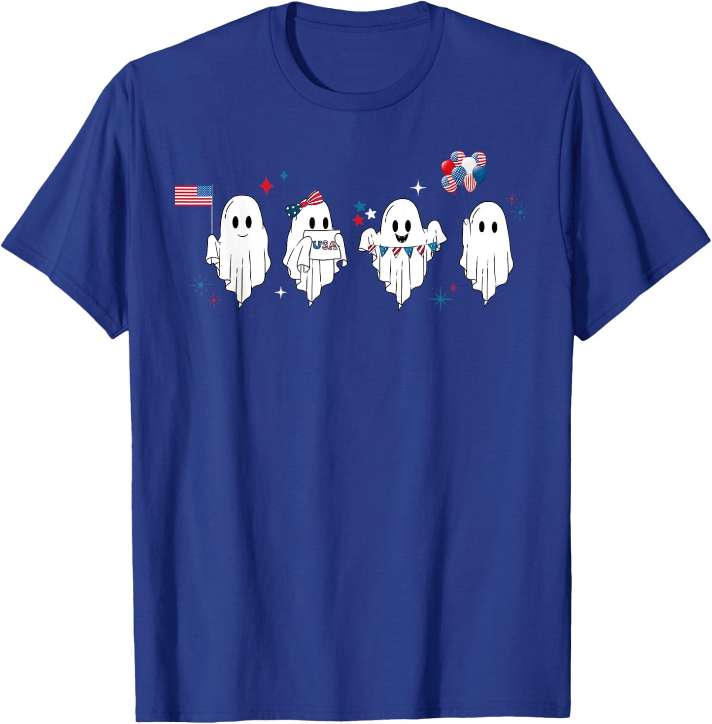 Cute Ghost American Flag Spooky Patriotic 4th Of July T-Shirt - T-Shirt | Royal