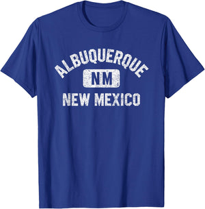Albuquerque New Mexico Gym Style Distressed White Print T-Shirt - T-Shirt | Royal
