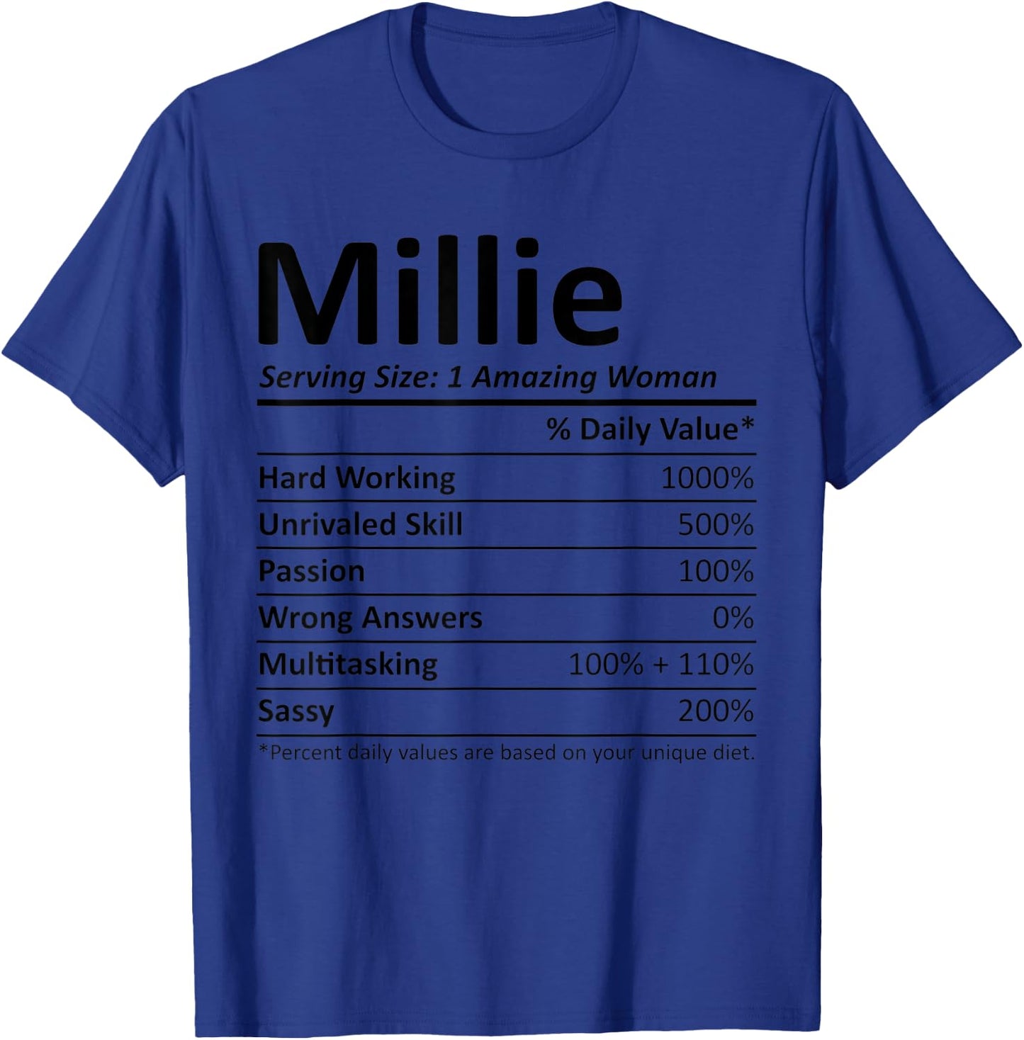 MILLIE Nutrition Personalized Name Funny Christmas Gift T-Shirt - T-Shirt | Royal