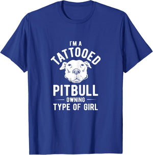 Tattooed Pitbull Owning Girl Pet Dog Pitbull T-Shirt - T-Shirt | Royal