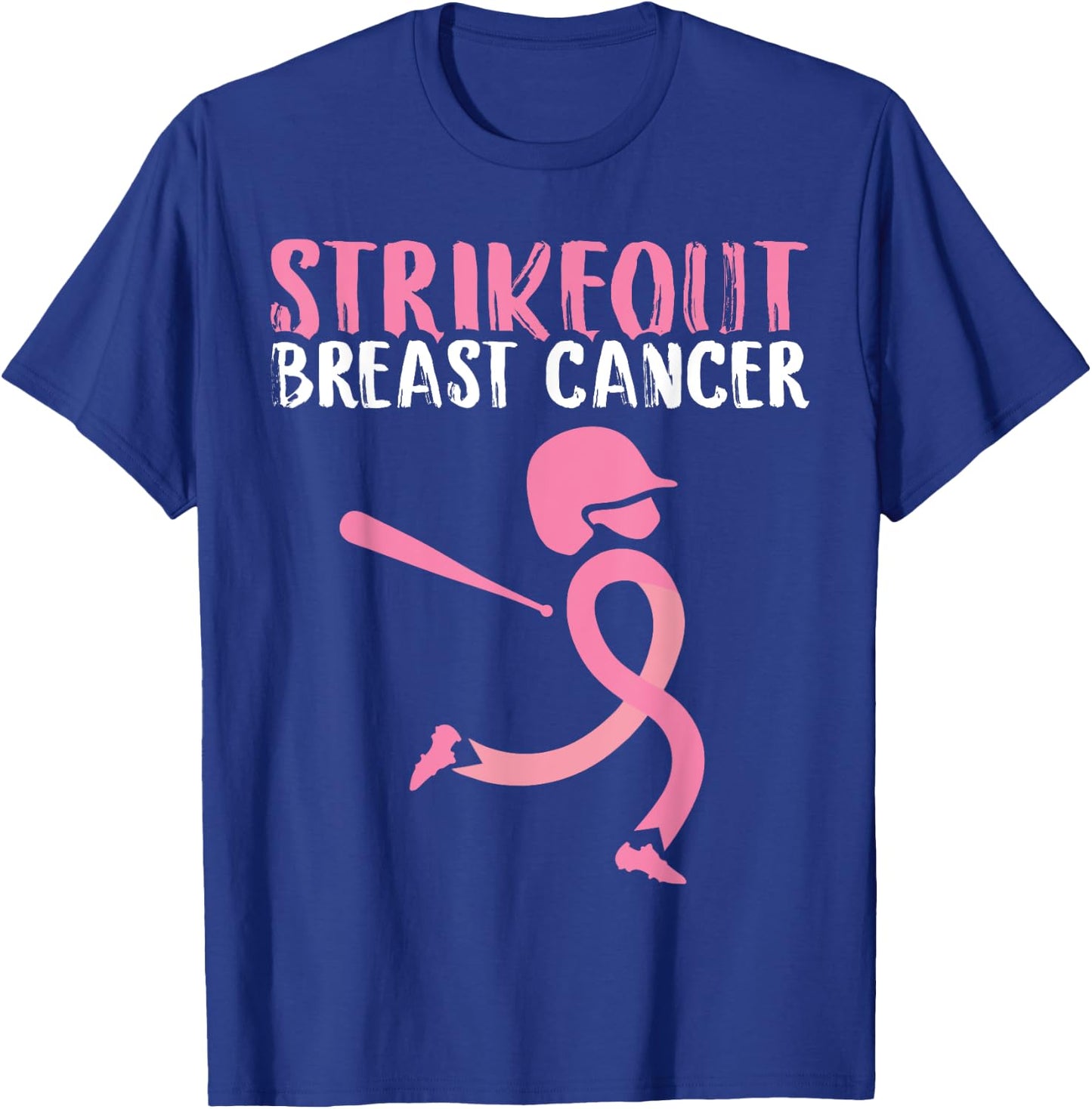 Strike Out Breast Cancer Awareness Pink Ribbon Baseball Girl T-Shirt - T-Shirt | Royal