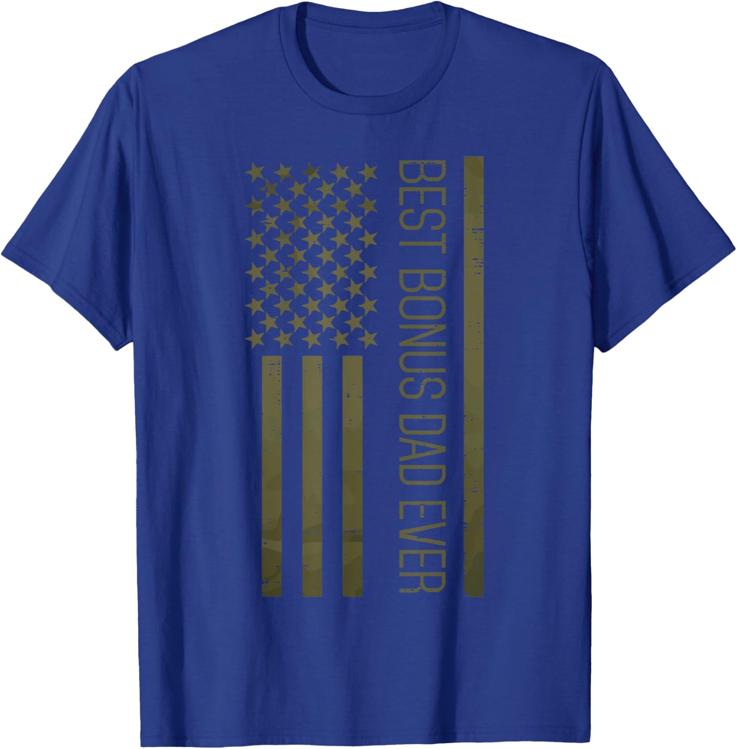 Fathers Day Best Bonus Dad Ever America Flag Stepdad Patriot T-Shirt - T-Shirt | Royal