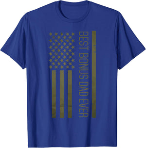 Fathers Day Best Bonus Dad Ever America Flag Stepdad Patriot T-Shirt - T-Shirt | Royal