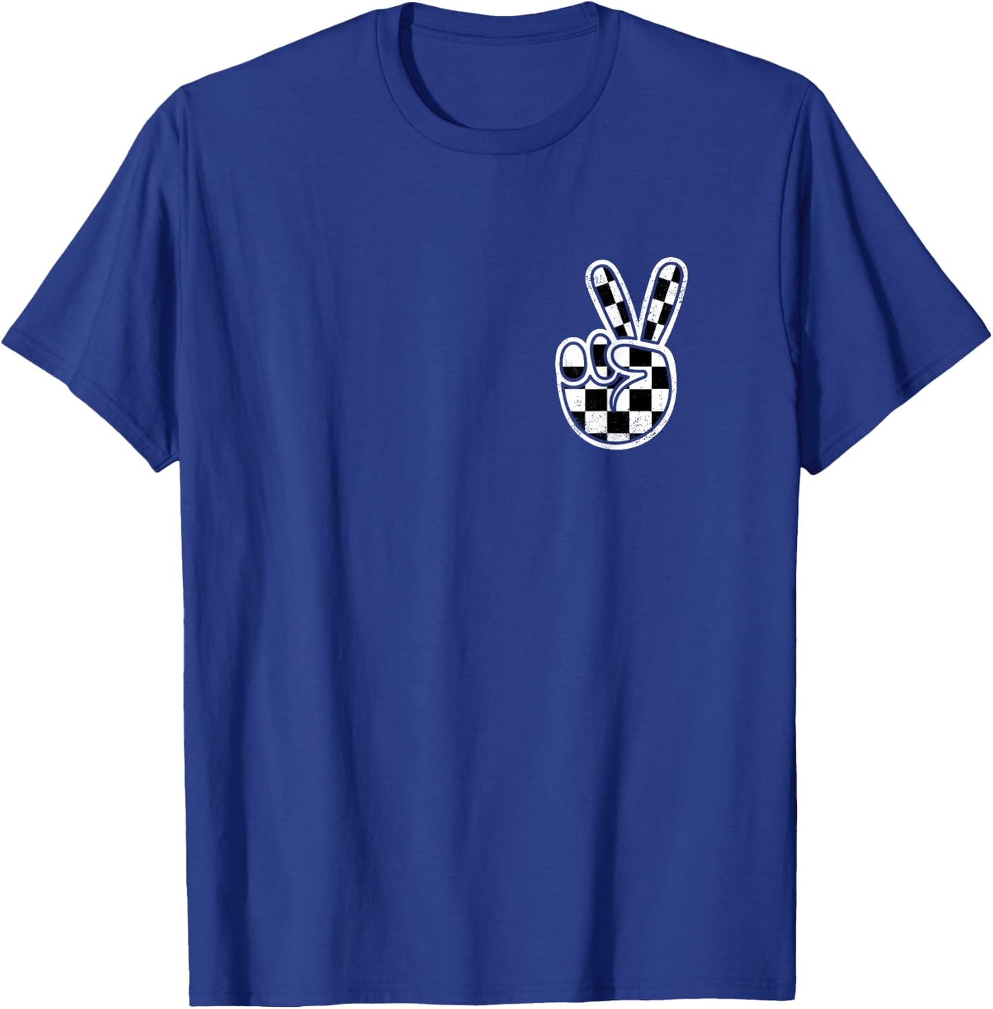 Checkered Peace Sign Hand Racing Flag Race Car Boys Toddler T-Shirt - T-Shirt | Royal