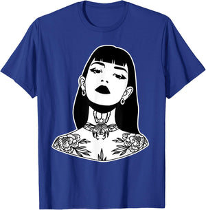 Tattooed Pretty Girl Blackwork T-Shirt - T-Shirt | Royal