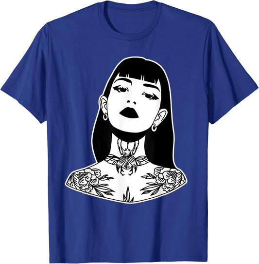 Tattooed Pretty Girl Blackwork T-Shirt - T-Shirt | Royal