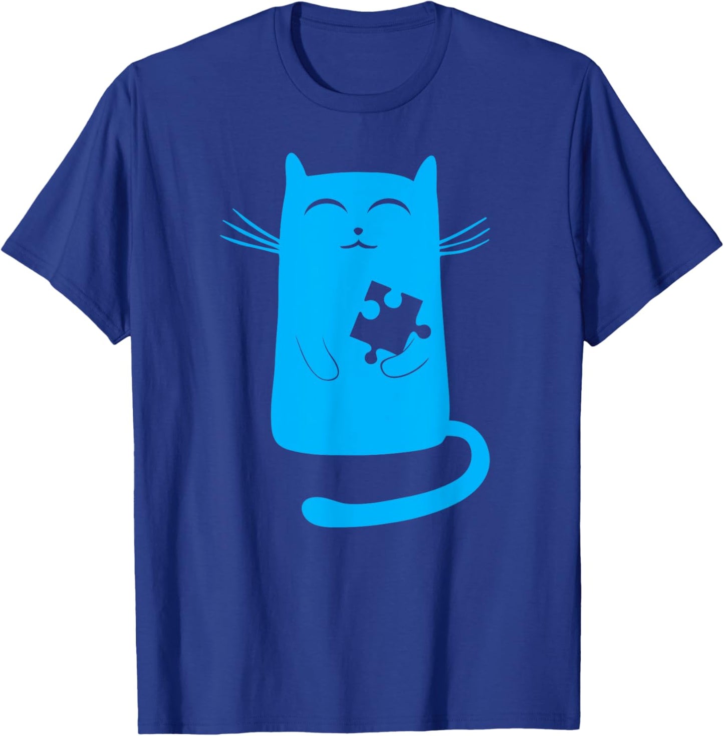 Autism Kitty Cat Illustration Blue Puzzle Piece T-Shirt - T-Shirt | Royal