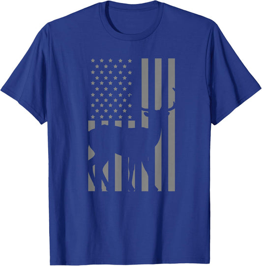 Deer American Flag Grey Retro Hunting Avocation Hunter Gift T-Shirt - T-Shirt | Royal